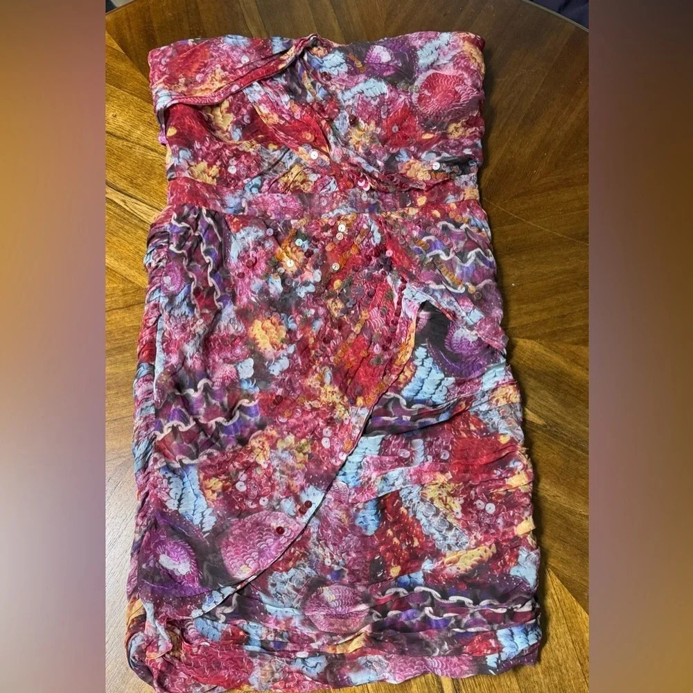 Diane von Furstenberg Garvin Silk Dress Ruffle Layers Floral Strapless Party 6 - Picture 7 of 8